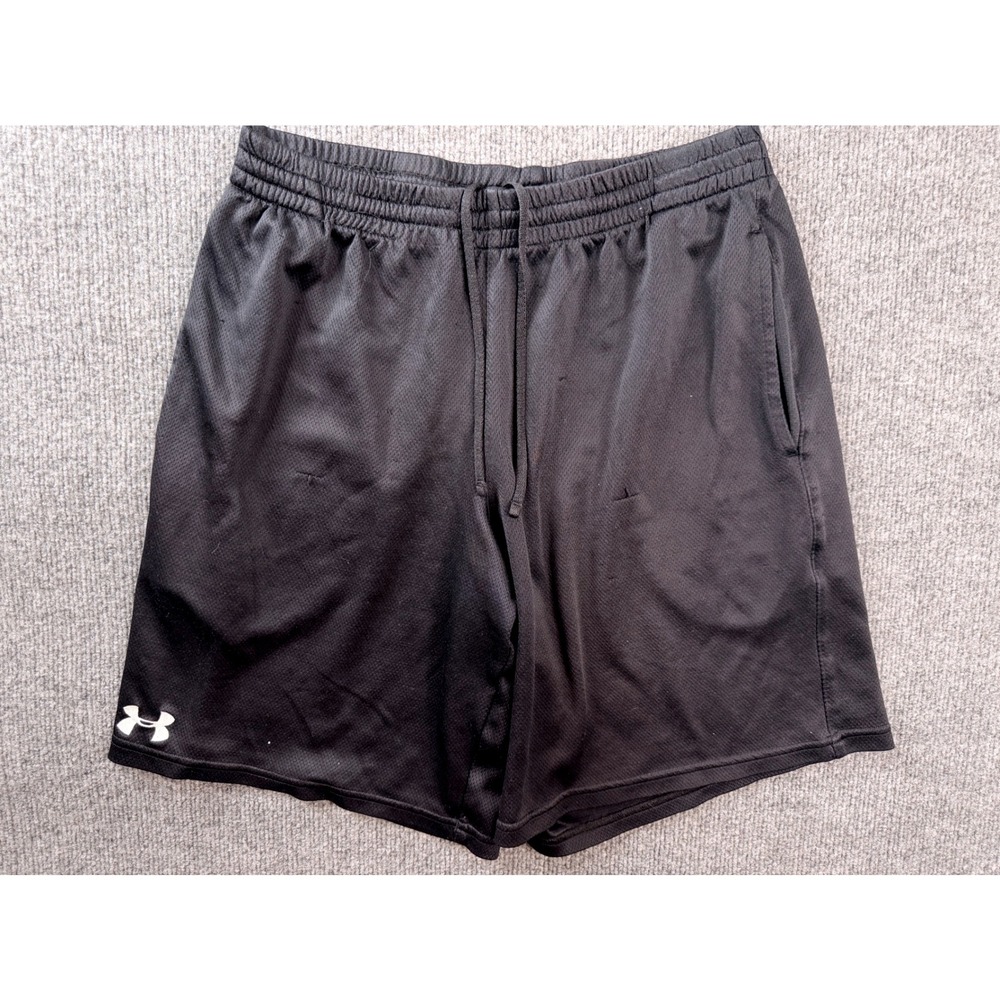 Under Armour Mens Medium Black Mesh Athletic Shorts Loose Fit Gym Pockets